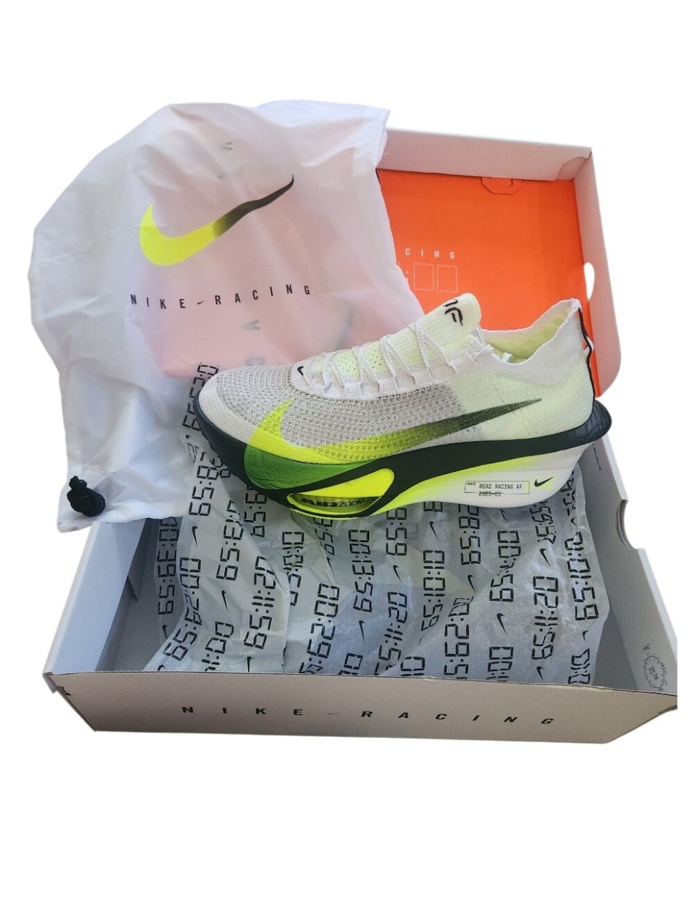 Nike Air Zoom Alphafly 3 Racing Sneaker - White & Neon Sz 12.5 Nwt